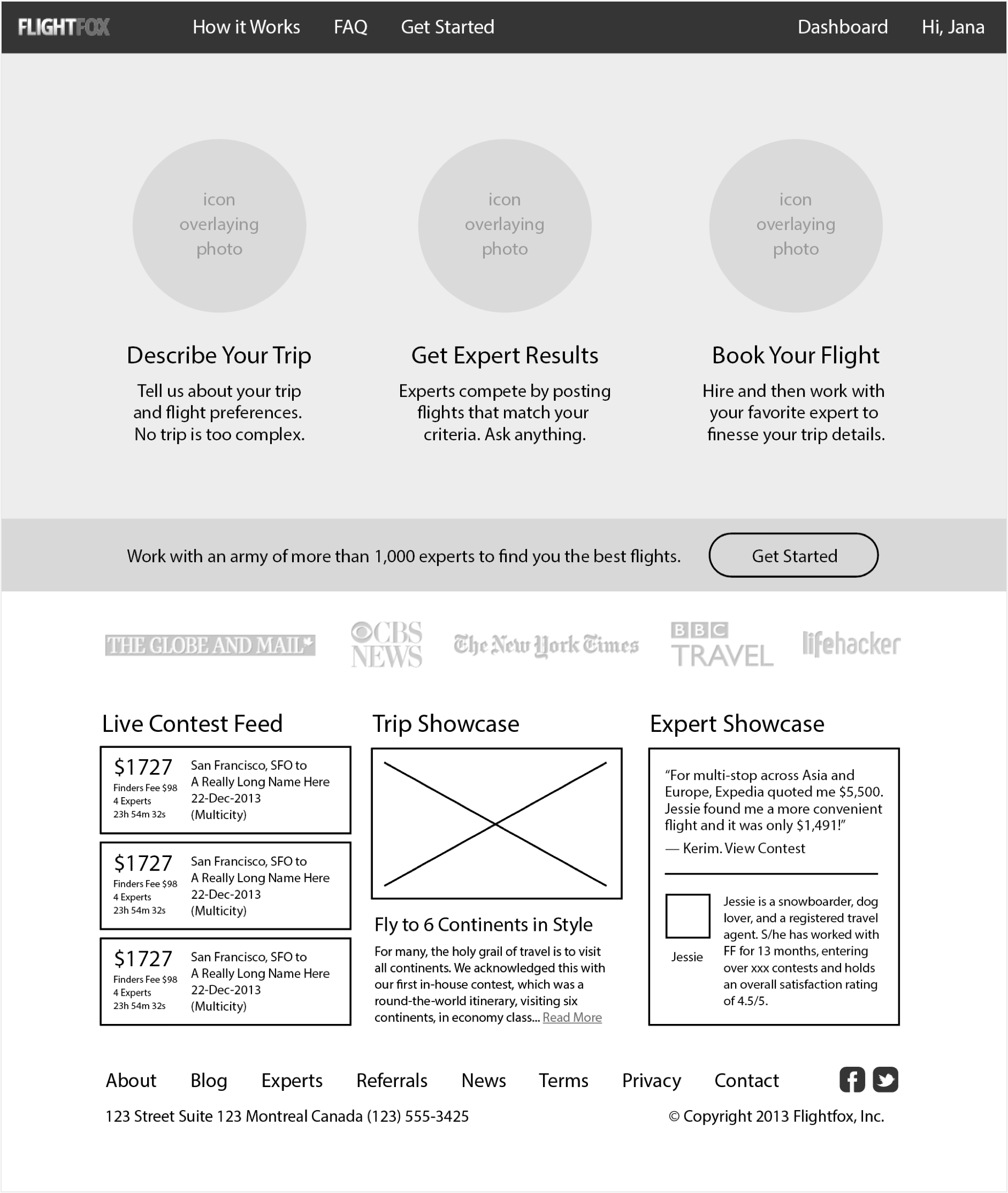 An early wireframe iteration of the addition of featured experts to the homepage