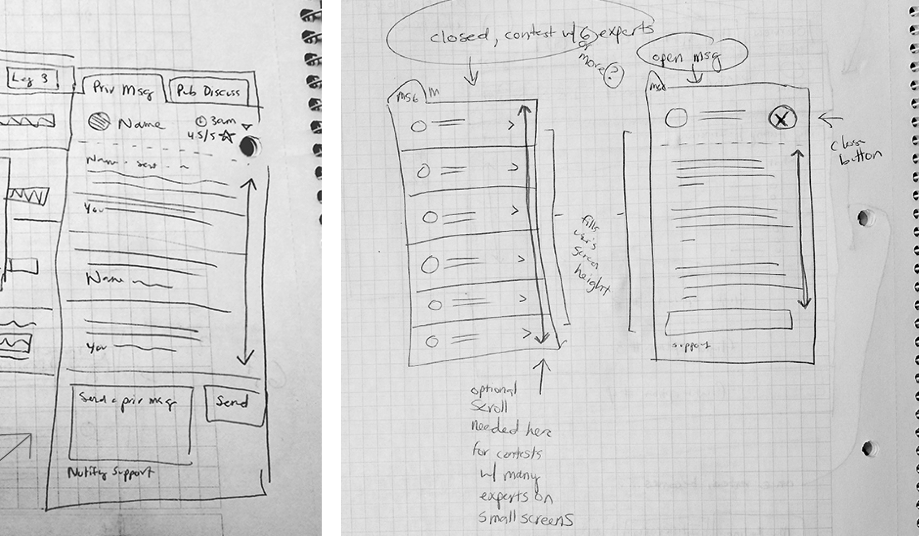 Initial sketches for an improved interface for conversations