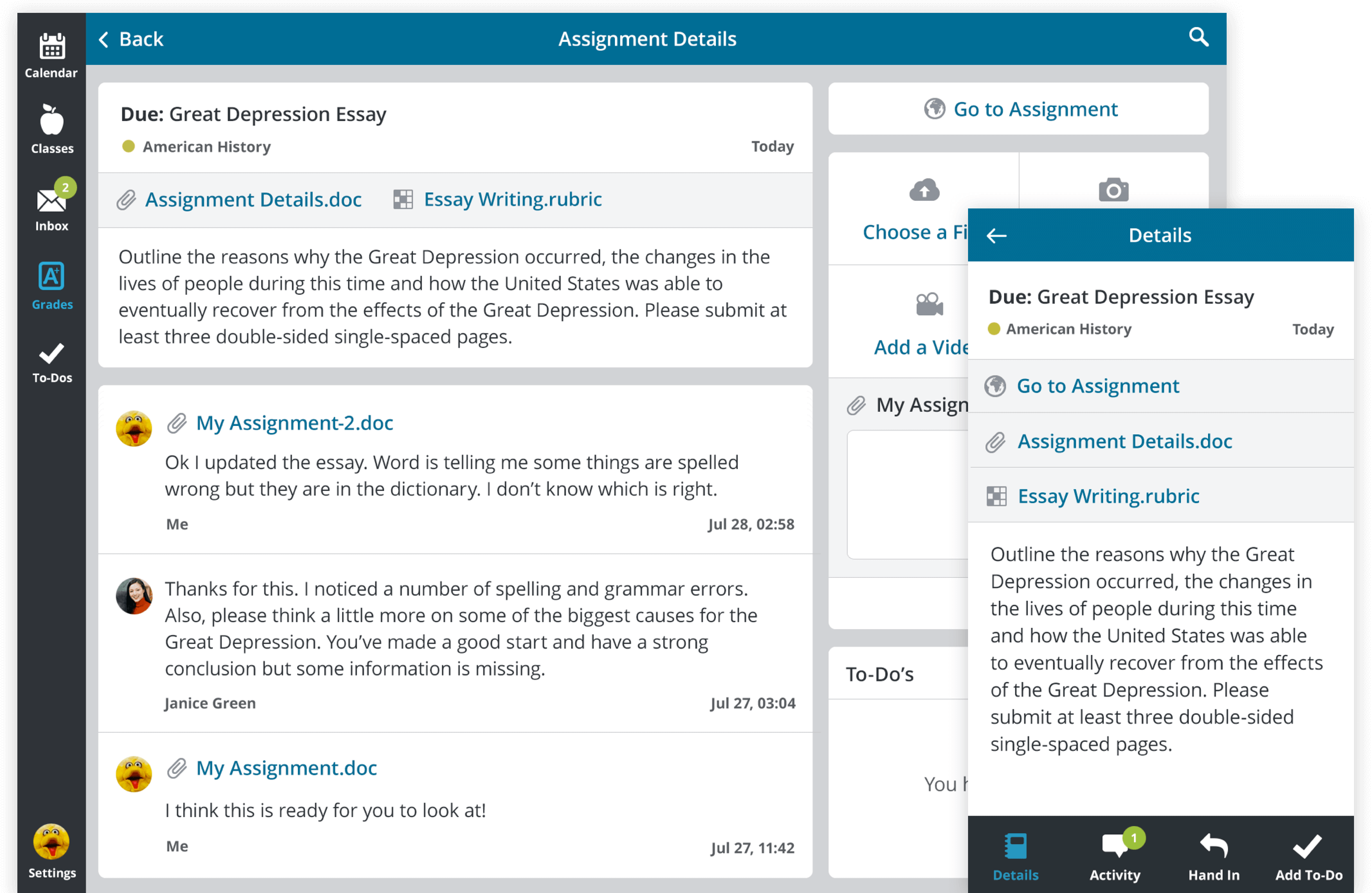 Screenshots of homework assignments on mobile apps for an elearning platform