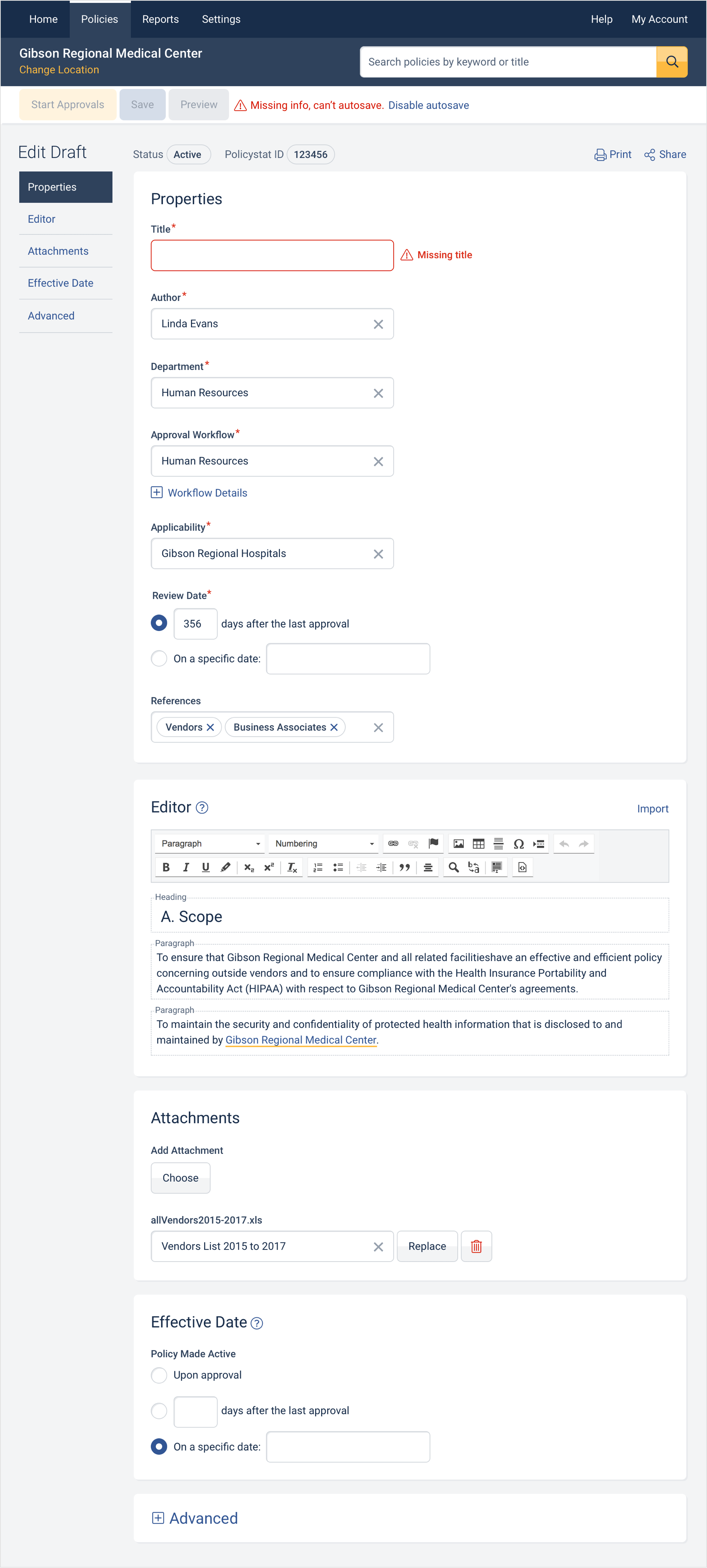Preview of the app's improved policy editing page