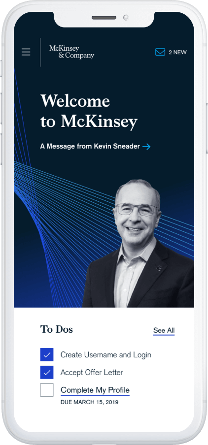 Home screen of McKinsey's onboarding app